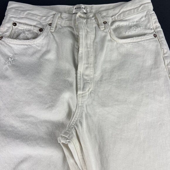 AGOLDE Jean Women 30x29* 90s Mid Rise Loose White Distressed Cotton Denim Tag 27 - Picture 2 of 16